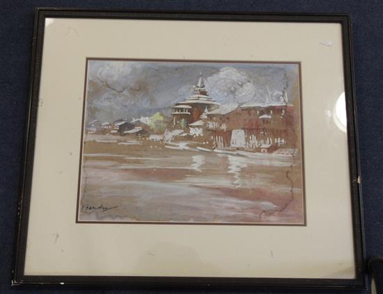 Narayan Shridhar Bendre (1910-1992) Waterside town 10 x 13.5in.